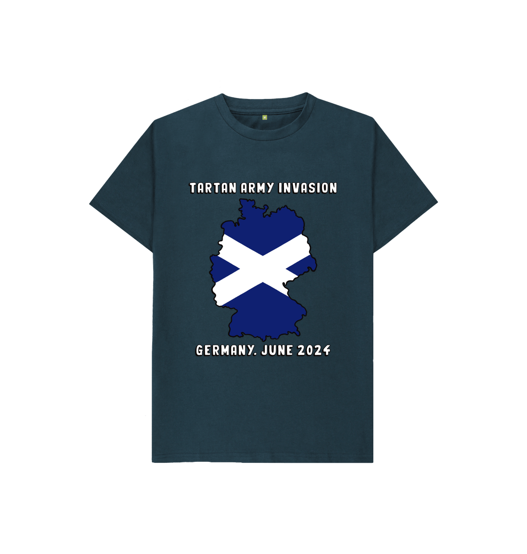Denim Blue Kids Scotland Euro 2024 T-shirt Tartan Army Invasion