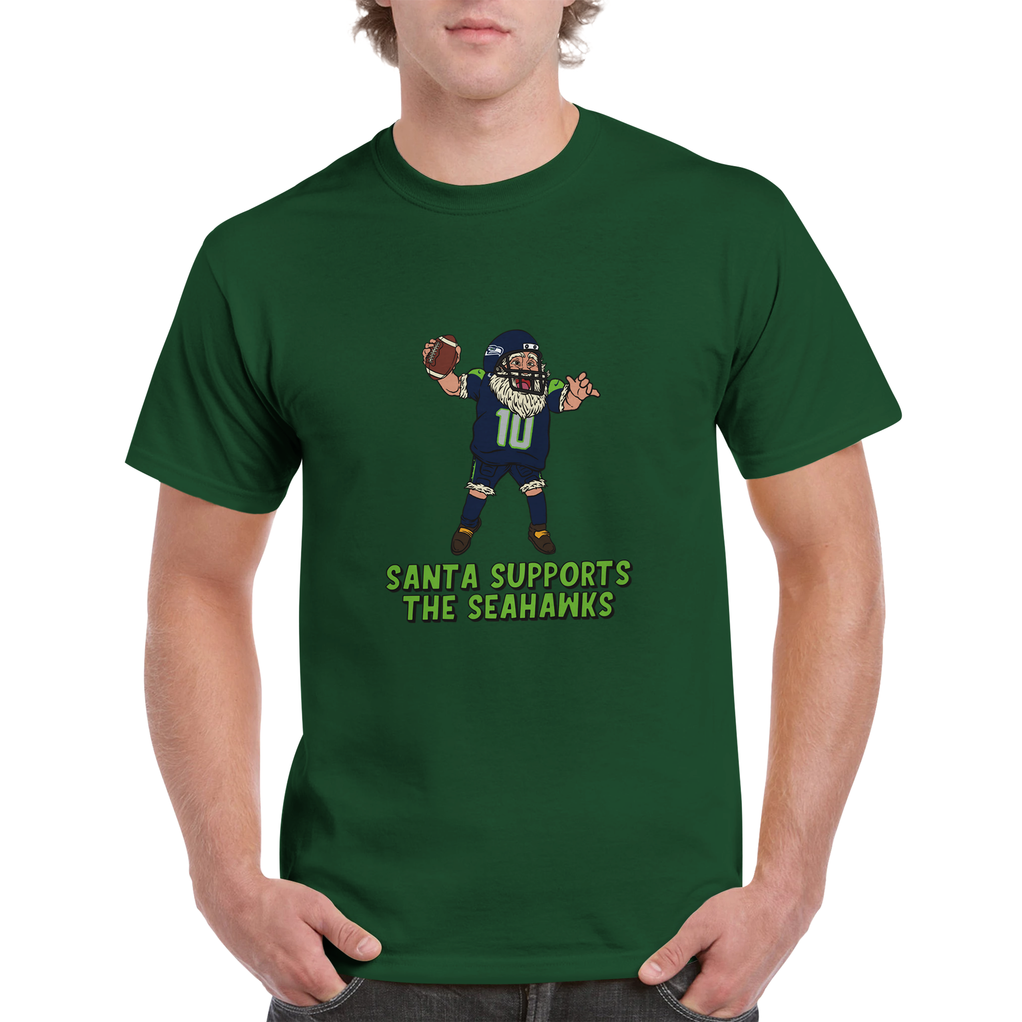 Seattle Seahawks Unisex Crewneck Santa T-shirt