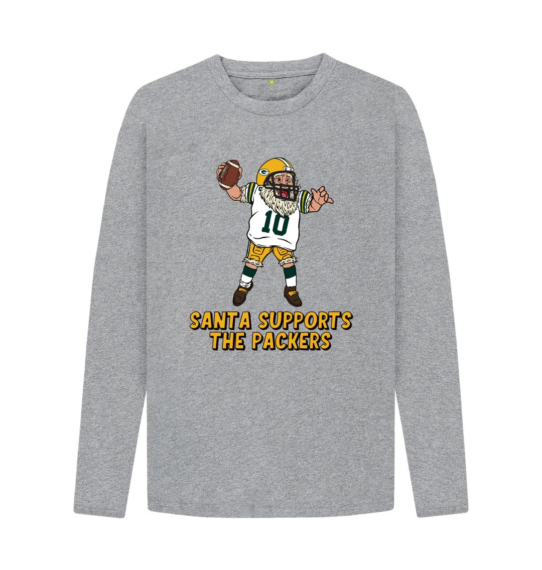 Athletic Grey Green Bay Packers Long Sleeve Santa T-shirt